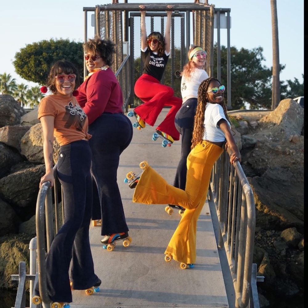 Shell’s Bells Yellow Corduroy Flare Pants from Moxi Skates. No longer sold!!